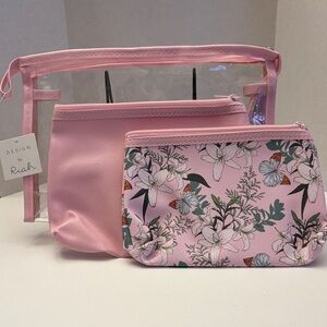 🇺🇸Pink Floral Cosmetic Bag Set of 3